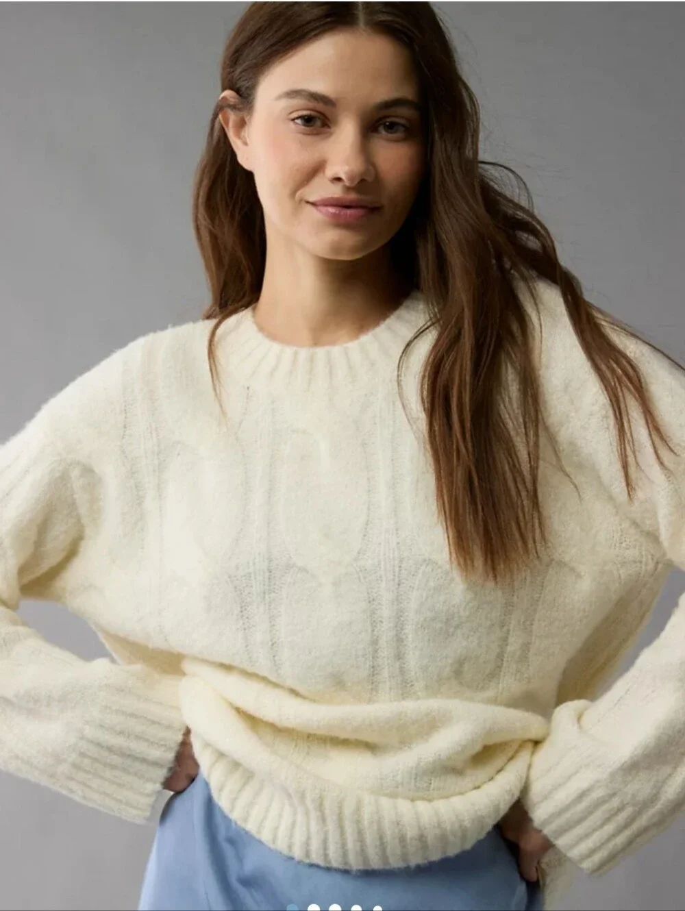 AE Whoa So Soft Cream Chenille Cable Knit Sweater Size M